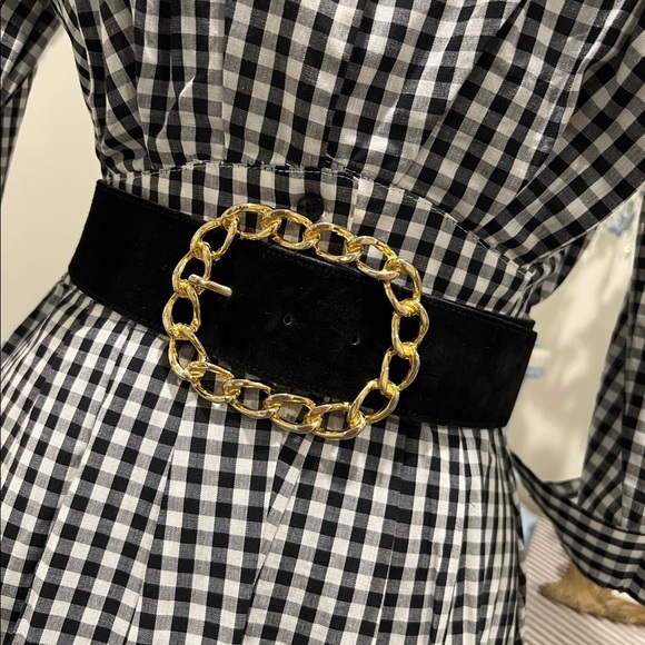 The White Elephant Accessories - Gold Chain Wide Black Leather Statement Belt